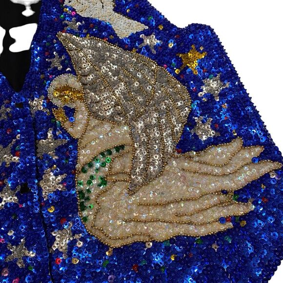 Vintage SAVVY Handcrafted Heavily Sequined Beaded Praying Angels Doves Vest Sz S - Picture 3 of 14